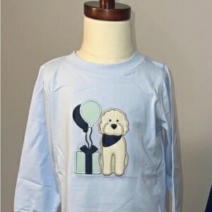 Kids Long-Sleeve Light Blue Dog Appliqué Top